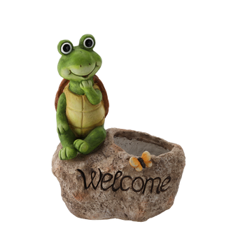 GARDEN FLOWER POT – TURTLE "WELCOME" ON STONE 29 X 21 X 40,5 CM