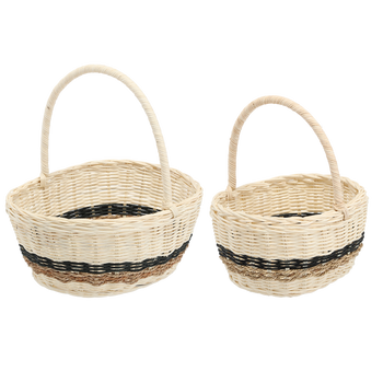 ZESTAW 2 KOSZYKÓW RATTANOWYCH Z UCHWYTEM – BIAŁY Z CZARNYM I NATURALNYM