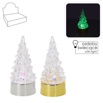 OZDOBA BOŻONAR. - CHOINKA LED PLASTIKOWA 4 X 9,5 CM ZŁOTA/SREBRNA disp=12szt *9001