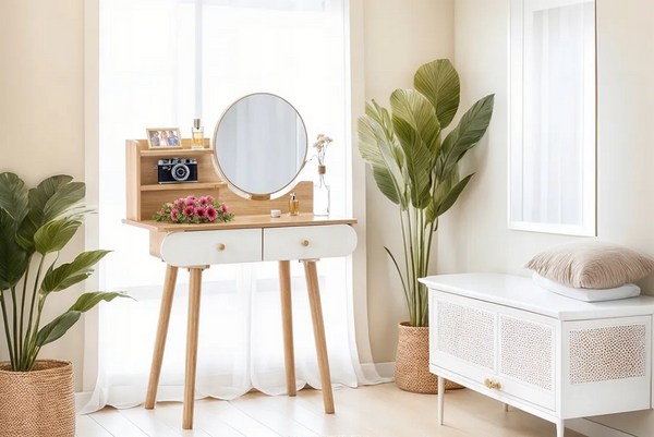 TOALETKA KOSMETYCZNA Z LUSTREM 80 x 40 x 120 CM DREWNIANA/BIAŁA *7865