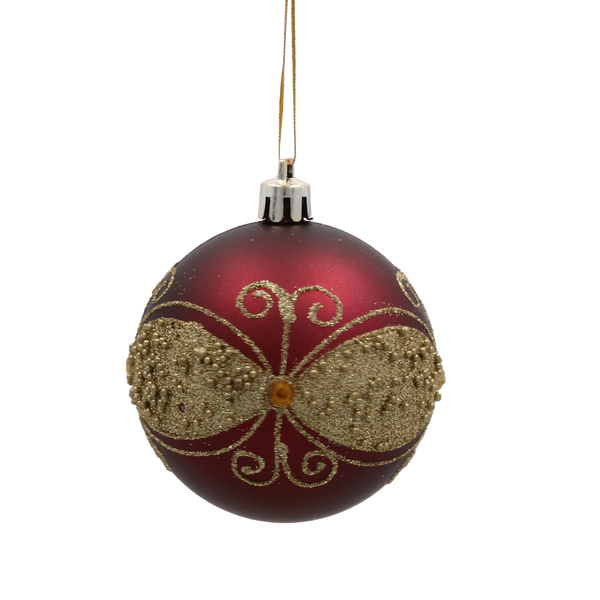 SET OF 6 CHRISTMAS BAUBLES DARK RED 7 CM
