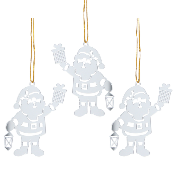 SET OF 3 CHRISTMAS TREE DECORATIONS - SILVER SANTA CLAUS 6 x 8 CM