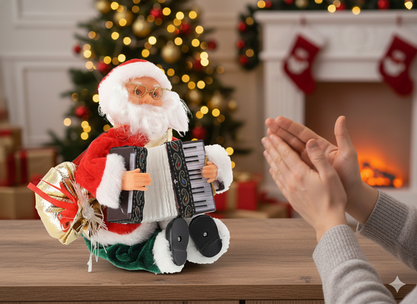 SANTA CLAUS WITH ACCORDION - PLAYING LED 25,5 CM