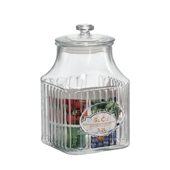 BORCAN DIN STICLA PATRAT 3,2L DECORAT CU UN CAPAC DIN STICLA *0871