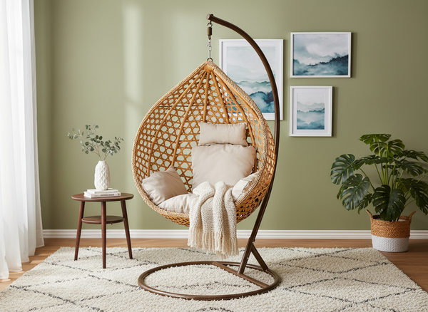 FOTEL WISZĄCY ROZM. S BRĄZOWY, PODUSZKA BEŻOWA, RAMA BRĄZOWA