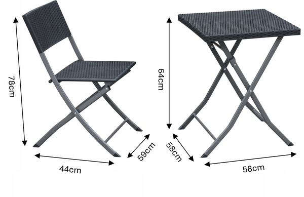 ZESTAW MEBLI BALKONOWYCH SKŁADANYCH (STOLIK + 2 KRZESŁA) ANTRACYT *9930