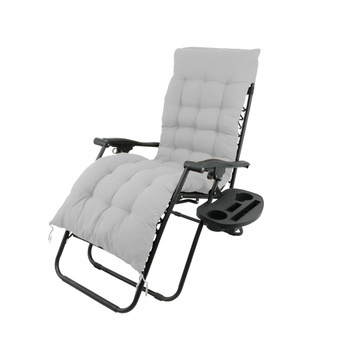 FOLDING GARDEN LOUNGER WITH STAND, POCKET, BLACK WITH GRAY CUSHION