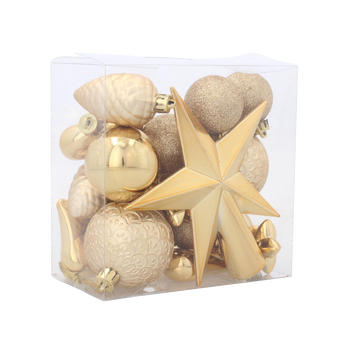 SET OF 19 BAUBLES RED/GOLD/SILVER