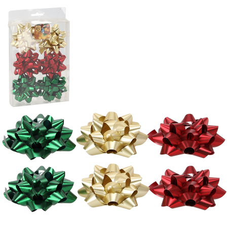 Set of 6 Bows 8CM for Gift Wrapping - RED / GOLD / GREEN package=24pcs. *7618
