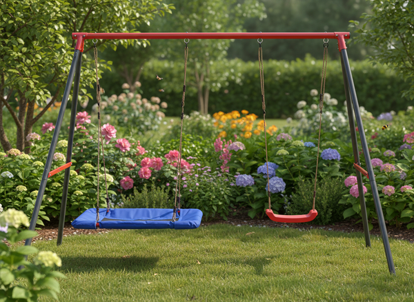 HUŚTAWKA OGRODOWA PODWÓJNA (METALOWY STELAŻ + HUŚTAWKA + BOCIANIE GNIAZDO) 290 x 180 x 200 CM