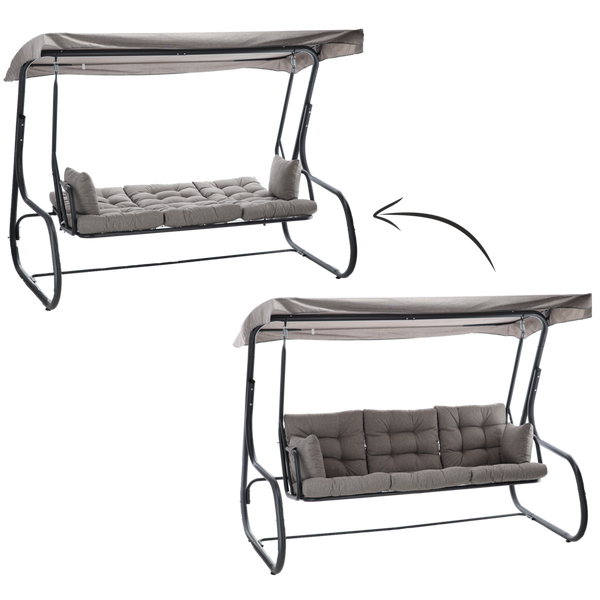 LEAGĂNĂ DE GRĂDINĂ 215 x 130 x 175 CM GRI MĂRGINIT CU FUNCȚIE DE LEHĂT PREMIUM *3125