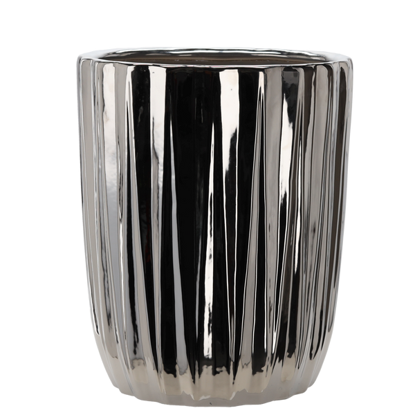 OSŁONKA CERAMICZNA NA DONICZKĘ 39,5 x 39,5 x 48,5 CM SREBRNA PRĄŻKI *3444