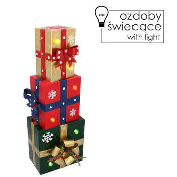 VÁNOČNÉ OZDOBY - METALOVÉ ŠTVORCOVÉ DARČEKY LED 17 x 15 x 47 CM *5227