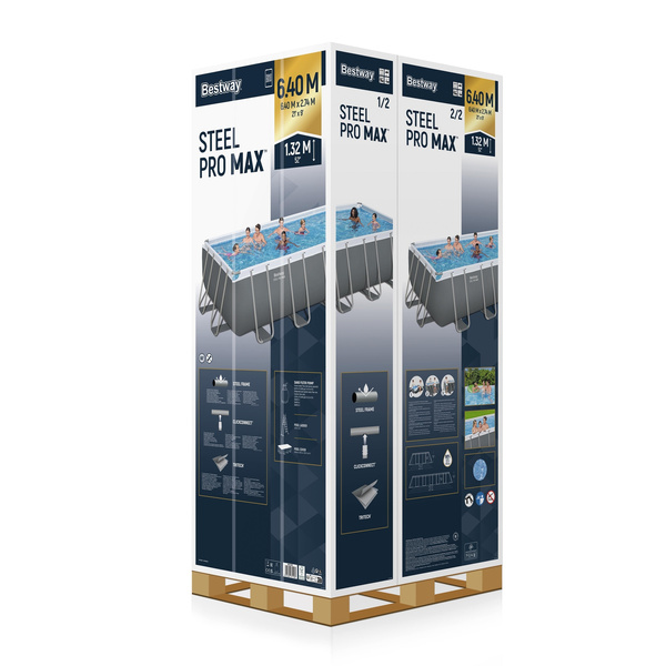 PISCINA REGLABILĂ 6,40 X 2,74 X 1,32 M (PISCINA, POMPĂ CU SAND, SCARĂ, CAPAC, DISTRIBUITOR) 