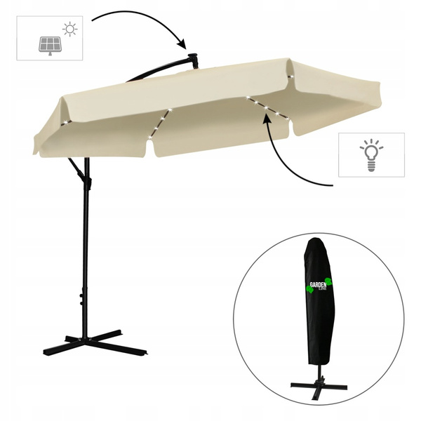 PARASOL OGRODOWY 3 M BEŻOWY "BANANA" Z POKROWCEM Z LED 