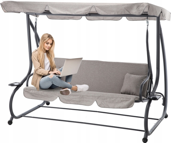 GARDEN SWING 210 X 120 X 170 CM GRAY MELANGE WITH SUNBED FUNCTION