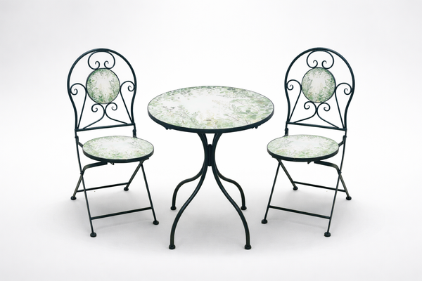 SET DE MOBILIER PENTRU GRĂDINĂ DIN METAL MOZAIKA "FYLLA" MASĂ + 2 Scaune *4164