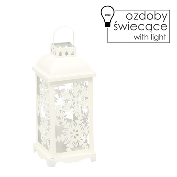 VÁNOČNÍ LAMPION 12,5 x 12,5 x 34 CM LED METALOVÝ BÍLÝ - SNĚHOVÉ VLOČKY *0894