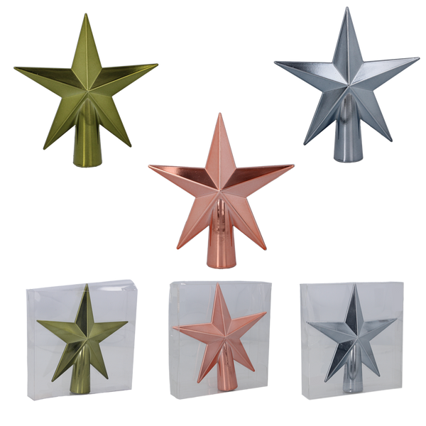 TREE TOPPER 15 CM STAR OLIVE/COPPER/GRAPHITE