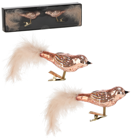 SET OF 2 GLASS CHRISTMAS TREE DECORATIONS - BIRDS ON CLIPS