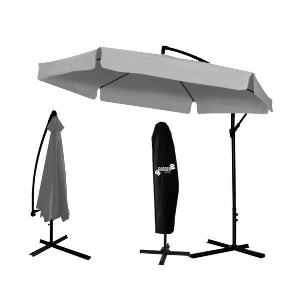 PARASOL OGRODOWY 3 M SZARY "BANANA" Z POKROWCEM