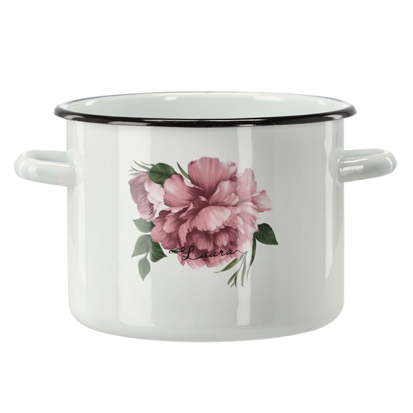 GARNEK EMALIOWANY 4,5 L 20 CM BIAŁY PIWONIA LAURA *9211