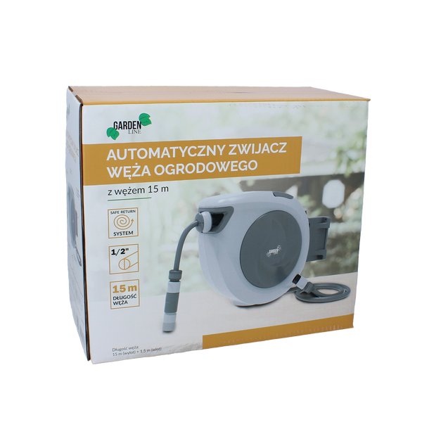 AUTOMATIC GARDEN HOSE REEL WITH HOSE - 15 M