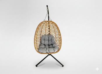 FOTEL WISZĄCY SKŁADANY FARON - NATURALNY, SZARA PODUSZKA, CZARNA RAMA