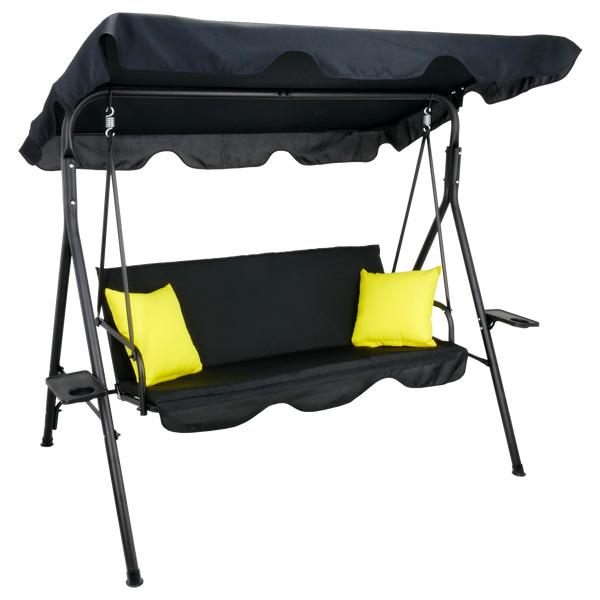 HOTAȚĂ DE GRĂDINĂ A-TYPE 170 x 118 x 153 cm NEAGRĂ CU PERNE GALBENE ȘI SUSTINERI PENTRU CUPS *9689