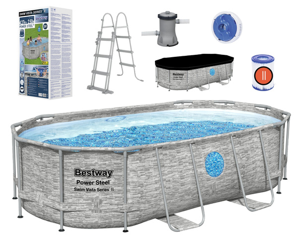 BASEN STELAŻOWY OWALNY 4,27 X 2,5 X 1 M (BASEN, POMPA FILTRUJĄCA, DRABINKA, POKRYWA, DOZOWNIK) *4609 *1219 *6707