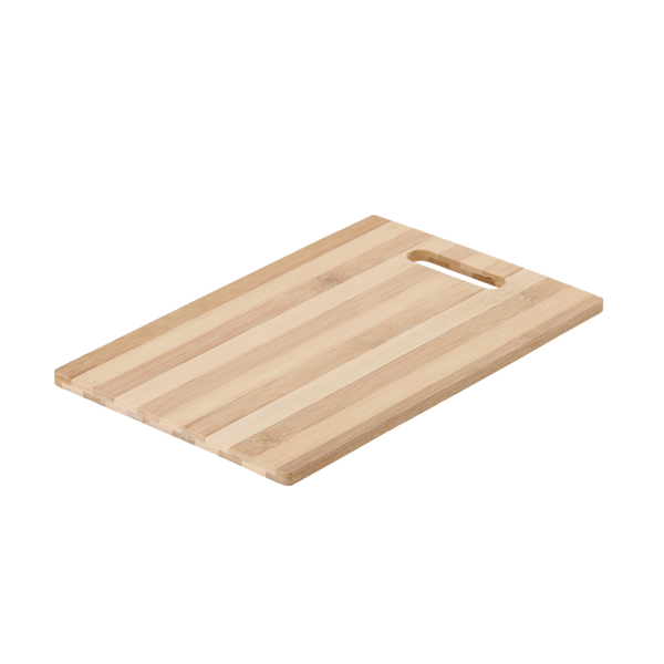 BAMBOO CUTTING BOARD 29.5X20.5X0.8CM 2CM STRIPS WITH 7.5CM HANDLE HOLE