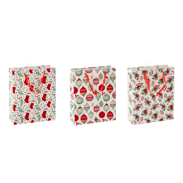 CHRISTMAS GIFT BAG "CHRISTMAS SYMBOLS" 18 x 24 x 8 CM MIX DESIGNS
