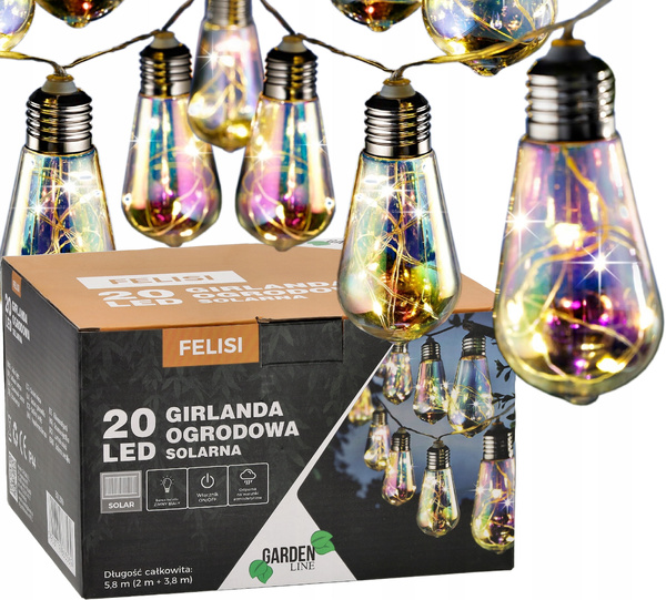 SOLAR GARDEN GARLAND LENGTH 2 + 3.8 M FELISI 20 LED COOL WHITE