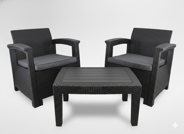 ZESTAW MEBLI OGRODOWYCH - ANTRACYT (2 FOTELE, STOLIK)