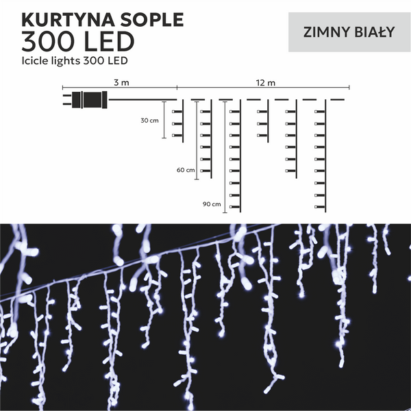 KURTYNA SOPLE 300L ZIMNY BIAŁY DŁ. 3 + 12 M *9836
