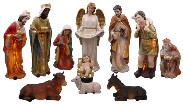 SET OF 11 CHRISTMAS FIGURINES 70 CM RESIN LIT