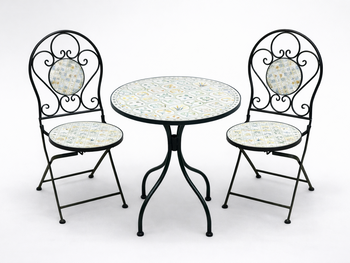 METAL MOSAIC GARDEN FURNITURE SET "LOULOUDIA" TABLE + 2 CHAIRS