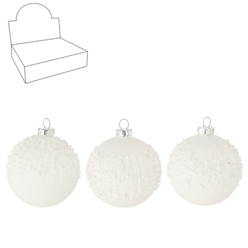 GLASS ORNAMENT - WHITE MIXED PATTERNS 8 CM