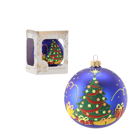 NAVY BLUE GLASS CHRISTMAS BAUBLE 10 CM