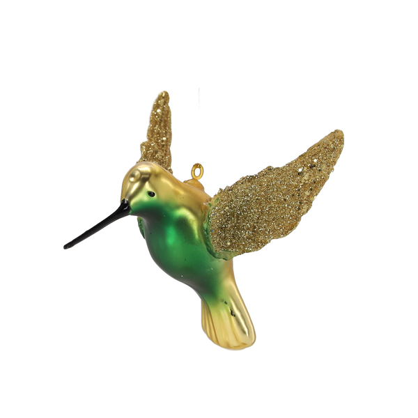 GLASS ORNAMENT - GOLDEN HUMMINGBIRD 9 x 7.5 x 7.6 CM