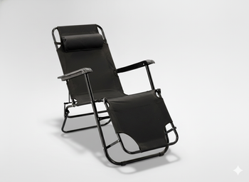 LEŻAK OGRODOWY SKŁADANY Z ZAGŁÓWKIEM CZARNY