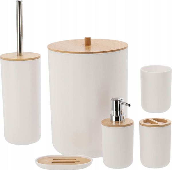 BATHROOM SET WHITE + BAMBOO