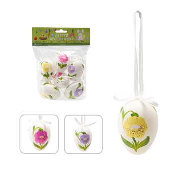 KPL. 6 VELIKONOČNÍCH VAJEC 6 CM S PŘÍVĚSKEM MIX BARVY *9403
