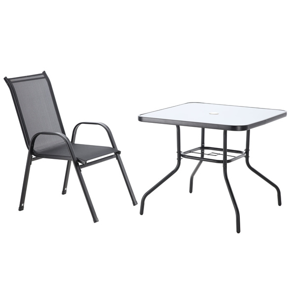 SADA ZÁHRADNÉHO NÁBYTKU - 4 STOLIČKY + ŠTVORCOVÝ STOL - ČIERNY *3521