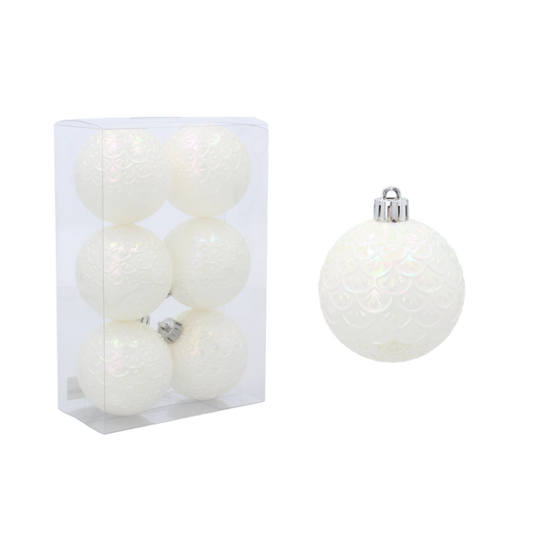 SET OF 6 BAUBLES 6 CM WHITE