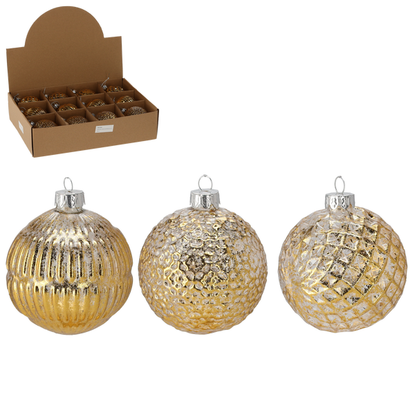 GLASS ORNAMENT - GILDED 8 CM MIXED PATTERNS