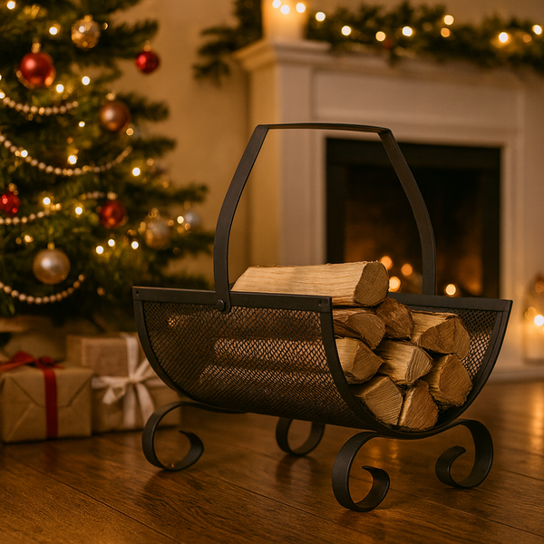 KOVOVÝ STOJAK NA DREVO S RUKOVÄŤOU 38X33X38CM