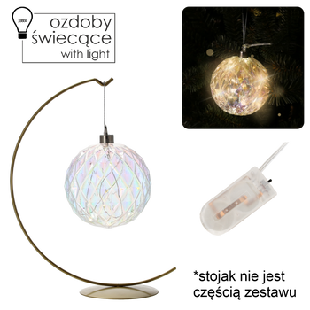 SKLENENÁ OZDOBKA FI 10 CM LED ZRANENÁ GEOMETRICKÝ VZOR bal=6ks *2713