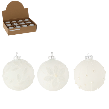 GLASS ORNAMENT - WHITE 8 CM MIXED PATTERNS