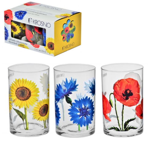 SET OF 6 GLASSES DECORATED WITH POPPY SEEDS, SUNFLOWER HABER
